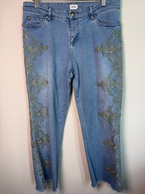 Cache Gold Embroidered Baroque Skinny Jeans Boho Western Sz 12